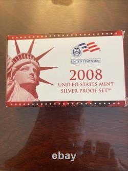 2008 United States Mint Silver Proof Set, COA, Box, 14 Coins