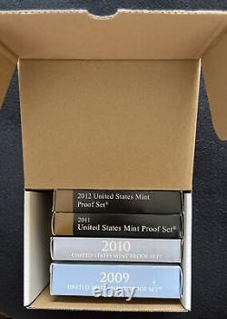 2009, 2010, 2011 & 2012 US Mint Proof Coin Sets (4 complete sets + COA)