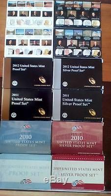 2009 2014 Silver Proof Sets & Clad Proof Sets Including Rare 2012 Proof Sets