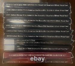 2009-2019-S SILVER QUARTER PROOF SETS ALL With BOXES & COA'S FREE U S SHIPPING