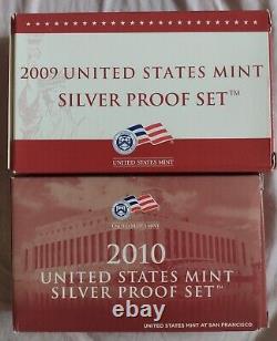 2009-S & 2010-S US Mint Silver Proof Sets in OGP with COA