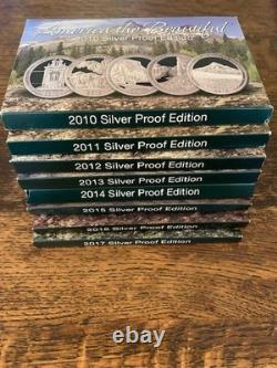 2010-2017 America the Beautiful SF Mint Silver Proof 40 Quarter Set OGP