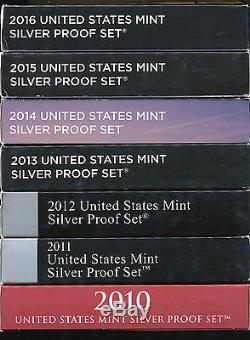 2010 thru 2016 Silver Proof sets 2015 2014 2013 2012 2011 Complete EXCELLENT OGP