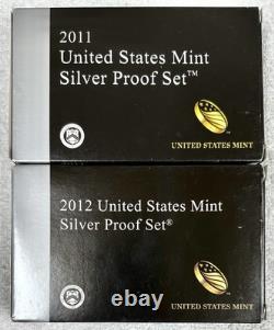 2011 & 2012 Silver Proof Sets Us Mint Original Government Packaging Ogp Coa