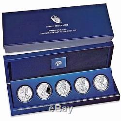 2011 25th Anniversary Silver American Eagle 5 Coin Set Reverse Proof Ogp Box Coa