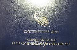 2011 5 Coin Silver Eagle 25th Anniversary Set! Reverse Proof! Box & COA. No Res