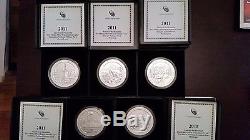 2011 America The Beautiful 5oz Silver 5 coin set Proof, with boxes and COA's