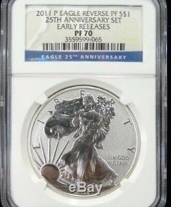 2011 Ms Pf 70 Ngc Silver Eagle $1 Set 25th Anniversary 5pc Proof Early Releases
