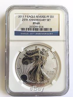 2011 P $1 Silver Eagle Reverse Proof PF69 25th Anniversary Set NGC FREE SHIPPING