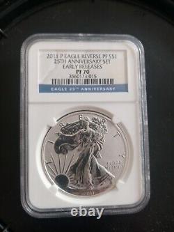2011 P American Eagle Reverse Proof 25th anniversary set Early release NGC PF70