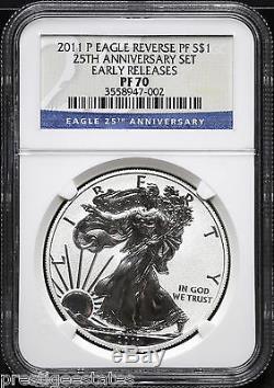 2011-P NGC PF-70 REVERSE PROOF 25th ANNIVERSARY SET ONE OZ SILVER AMERICAN EAGLE