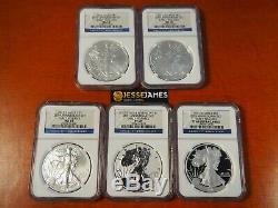 2011 P Reverse Proof Silver Eagle Ngc Pf69 Ms69 Er 5 Coin 25th Anniversary Set