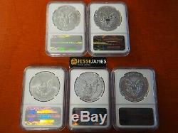 2011 P Reverse Proof Silver Eagle Ngc Pf69 Ms69 Er 5 Coin 25th Anniversary Set