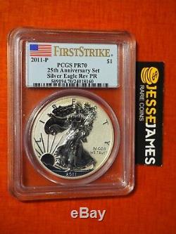 2011 P Reverse Proof Silver Eagle Pcgs Pr70 Flag First Strike From 25th Ann Set