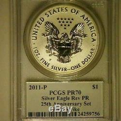 2011 P Reverse Proof Silver Eagle Pcgs Pr70 Fs Mercanti Signed From 25th Ann Set
