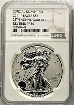 2011 P Silver Eagle Reverse Proof From 25th Anniversary Set Ngc Pf70