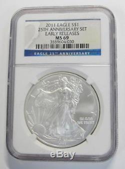 2011-P-W-S Proof Silver American Eagle 25th Anniversary 5 Coin Set NGC PF69 MS69