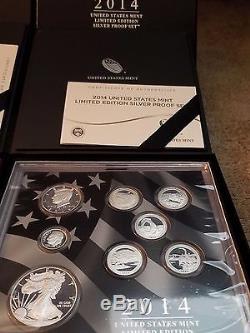 2012,2013,2014 US Mint Limited Edition Silver Proof Set With Box And COA
