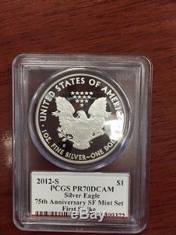 2012-S PCGS PR70 Silver Eagle 2 coin set Reverse proof John Mercanti signed