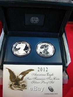 2012 S REVERSE PROOF SILVER EAGLE 2 COIN SAN FRANCISCO SET w BOX & COA AC