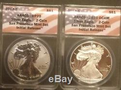 2012 S REVERSE PROOF SILVER EAGLE PR70 and RP70 SAN FRANCISCO Set