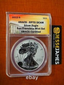 2012 S Reverse Proof Silver Eagle Anacs Pf70 From San Francisco Mint Set Label