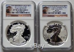 2012-S SF Proof and Rev Silver Eagle 2-Coin Set PF-70 NGC ER, Trolley Label withOGP