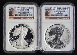 2012-S SF Proof and Rev Silver Eagle 2-Coin Set PF-70 NGC ER, Trolley Label withOGP