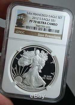 2012 S San Francisco 2 coin Silver Eagle Set PF 70 UC & Rev Proof PF 70 by NGC
