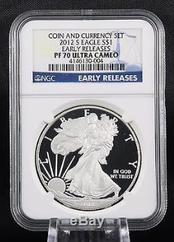2012 S Silver Eagle Coin and Currency Set Proof NGC PF 70 Early Releases