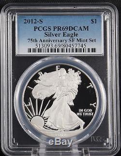 2012 S Silver Eagle Proof 75th Anniversary Set PCGS PR 69 2 Coins