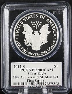 2012 S Silver Eagle Proof 75th Anniversary Set PCGS PR 70 Mercanti First Strike