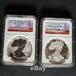 2012 S Silver Eagle San fancisco Set First Release PF70 Reverse Proof and Proof