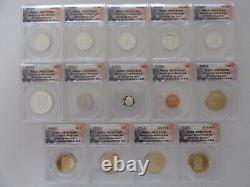 2012-S US Mint 14-Coin Silver Proof Set graded PR70 DCAM by ANACS First Strikes