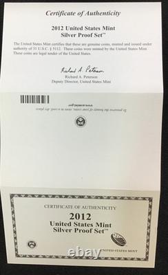 2012 Silver Proof Set U. S. Mint Original Government Packaging with COA