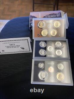 2013, 14, 15 US Mint SILVER Proof Sets Run with COA's SILVER SETS 3 In A Row