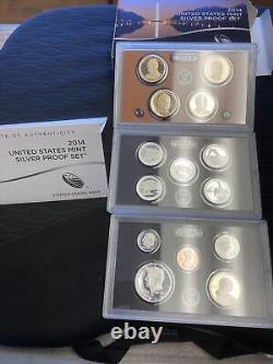 2013, 14, 15 US Mint SILVER Proof Sets Run with COA's SILVER SETS 3 In A Row