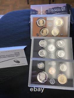 2013, 14, 15 US Mint SILVER Proof Sets Run with COA's SILVER SETS 3 In A Row