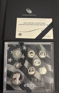 2013 LIMITED EDITION SILVER PROOF SET U. S. MINT, SF W Mints COA And Original Box