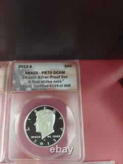 2013-S ANACS-PR70DCAM 14 Coin Silver Proof Set First Strike Certified #139