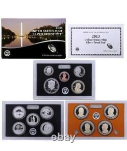 2013-S US Mint Silver Coin Proof Set Original Box and COA. 14 Coins