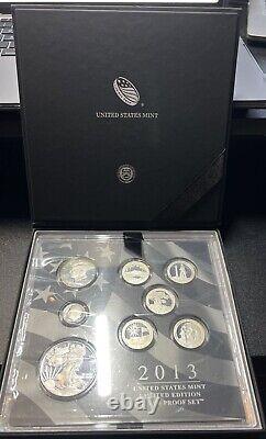 2013 S/W Limited Edition Silver Proof Set Black Box & COA 8 Coins withSilver Eagle