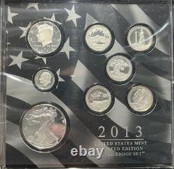 2013 S/W Limited Edition Silver Proof Set Black Box & COA 8 Coins withSilver Eagle