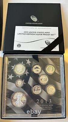 2013 U. S. Mint Limited Edition Silver Proof Set 8 Coins With Box & COA