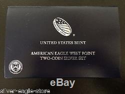 2013 W 2 COIN WEST POINT SILVER EAGLE SET ENHANCED & REVERSE PROOF WITH BOX COA