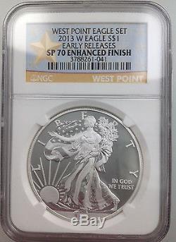 2013 W REVERSE PROOF SILVER EAGLE NGC PF70 / SP70 GOLD STAR LABEL WEST POINT SET