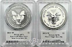 2013-w Enhanced/reverse Proof Silver Eagle 2-coin Set-pcgs Sp70/pr70-mercanti