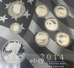 2014 Limited Edition Silver Proof Set 8 Coin Box & COA Slight Toning