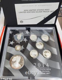 2014 Limited Edition Silver Proof Set Black Box & COA 7 Coins/Silver Eagle B446