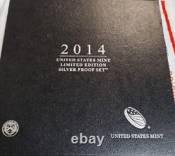 2014 Limited Edition Silver Proof Set Black Box & COA 7 Coins/Silver Eagle B446